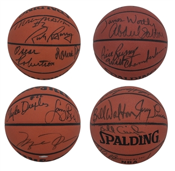NBA 50 Greatest Players Multi Signed Complete Set of (4) Basketballs With 49 Total Signatures Including Jordan & Chamberlain (PSA/DNA)